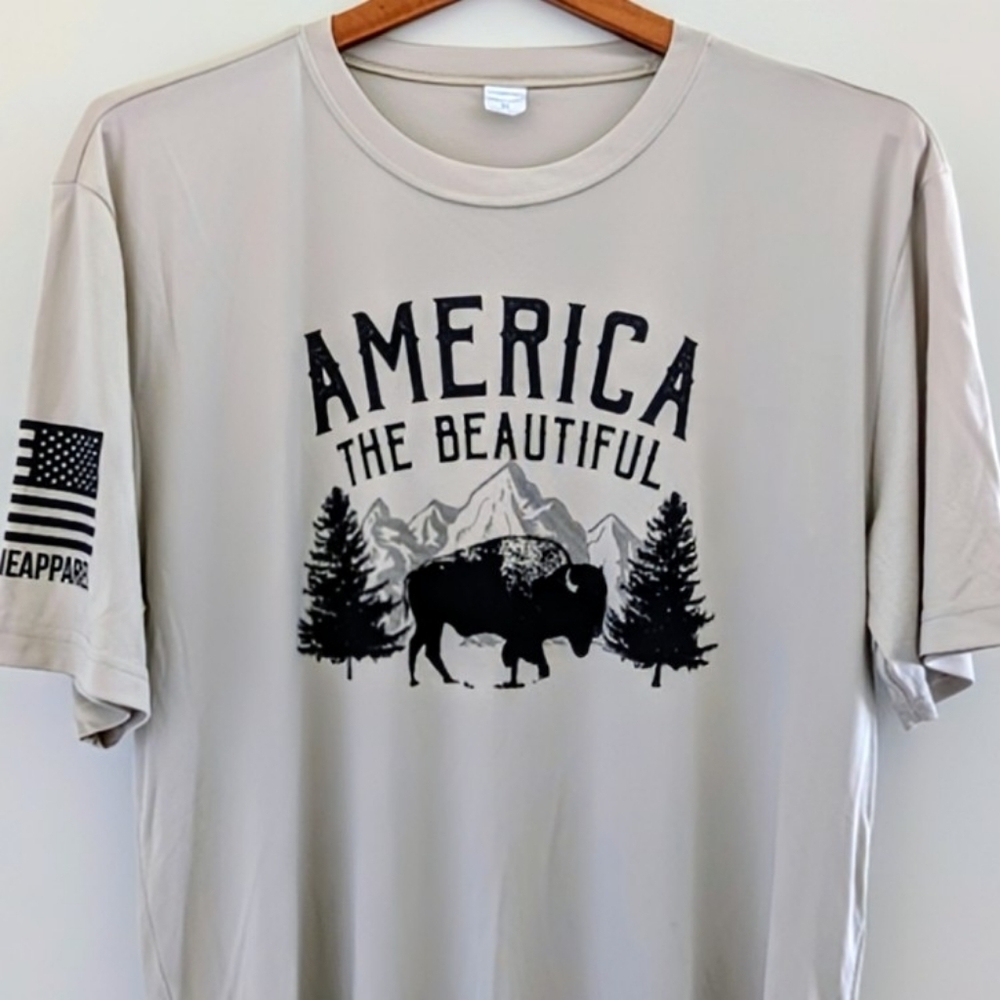 NEW National Park Bison See America Wick Lifestyle Tee T Shirt UNISEX XL Sand